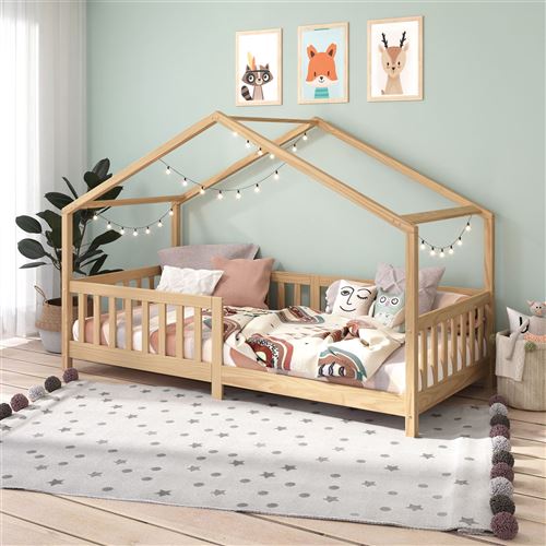 Lit cabane Lisan 90x190 cm - Pin massif naturel