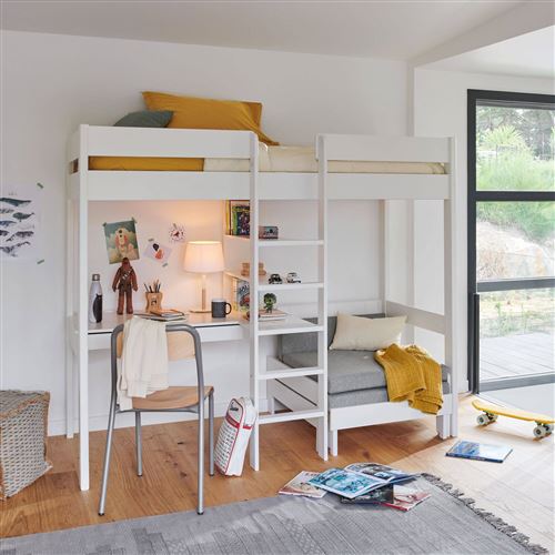 Lit mezzanine Tim + fauteuil extensible - Bois